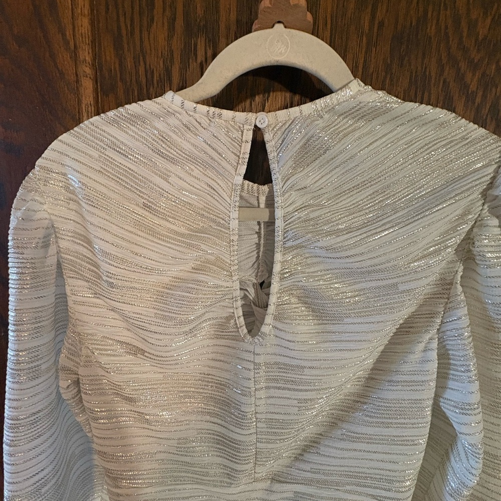 Dressy shimmery white ruched blouse with gold/silver stripes.by IRO. EUC - Picture 5 of 10
